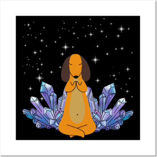 Meditating Dachshund with Crystals Posters and Art